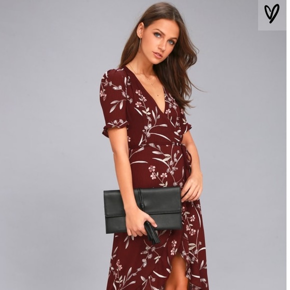 Lulus Dresses & Skirts - Lulus wild winds burgundy floral wrap dress